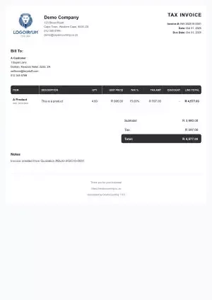 Screenshot of a sample PDF invoice for download