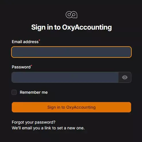 an image of the OxyAccounting Login screen