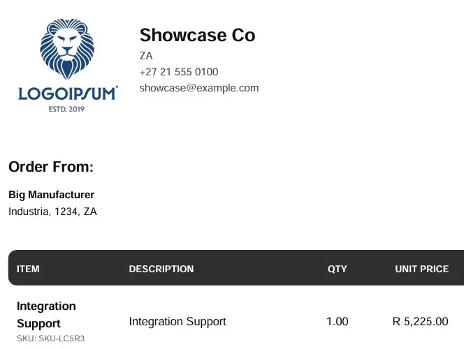 screenshot showing company branding on OxyAccounting's cheap online invoicing south africa
